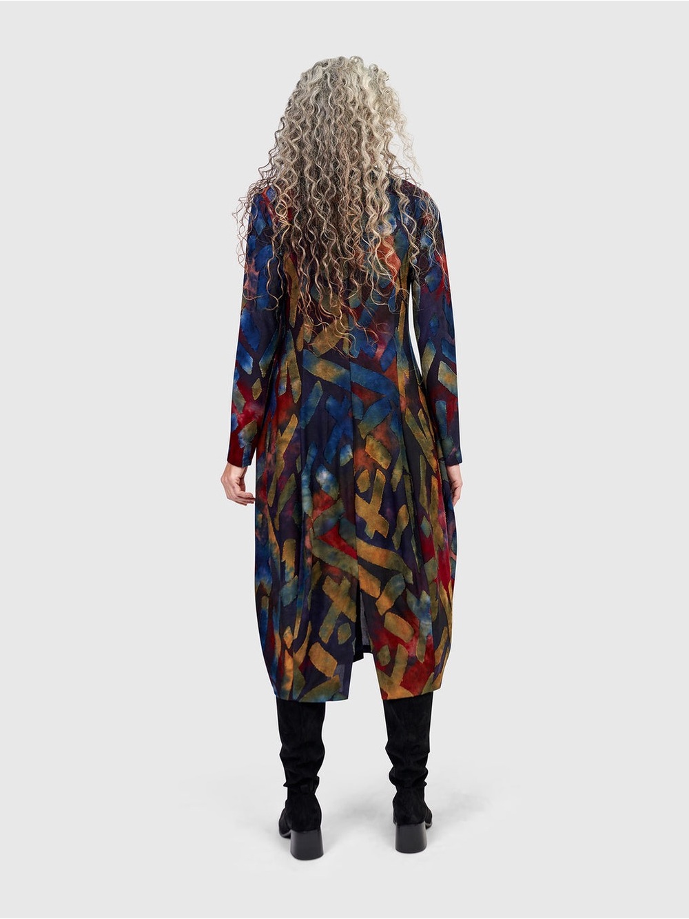 Alembika Sunburst Cocoon Abstract Mid Long Sleeve Dress - Picture 3 of 11